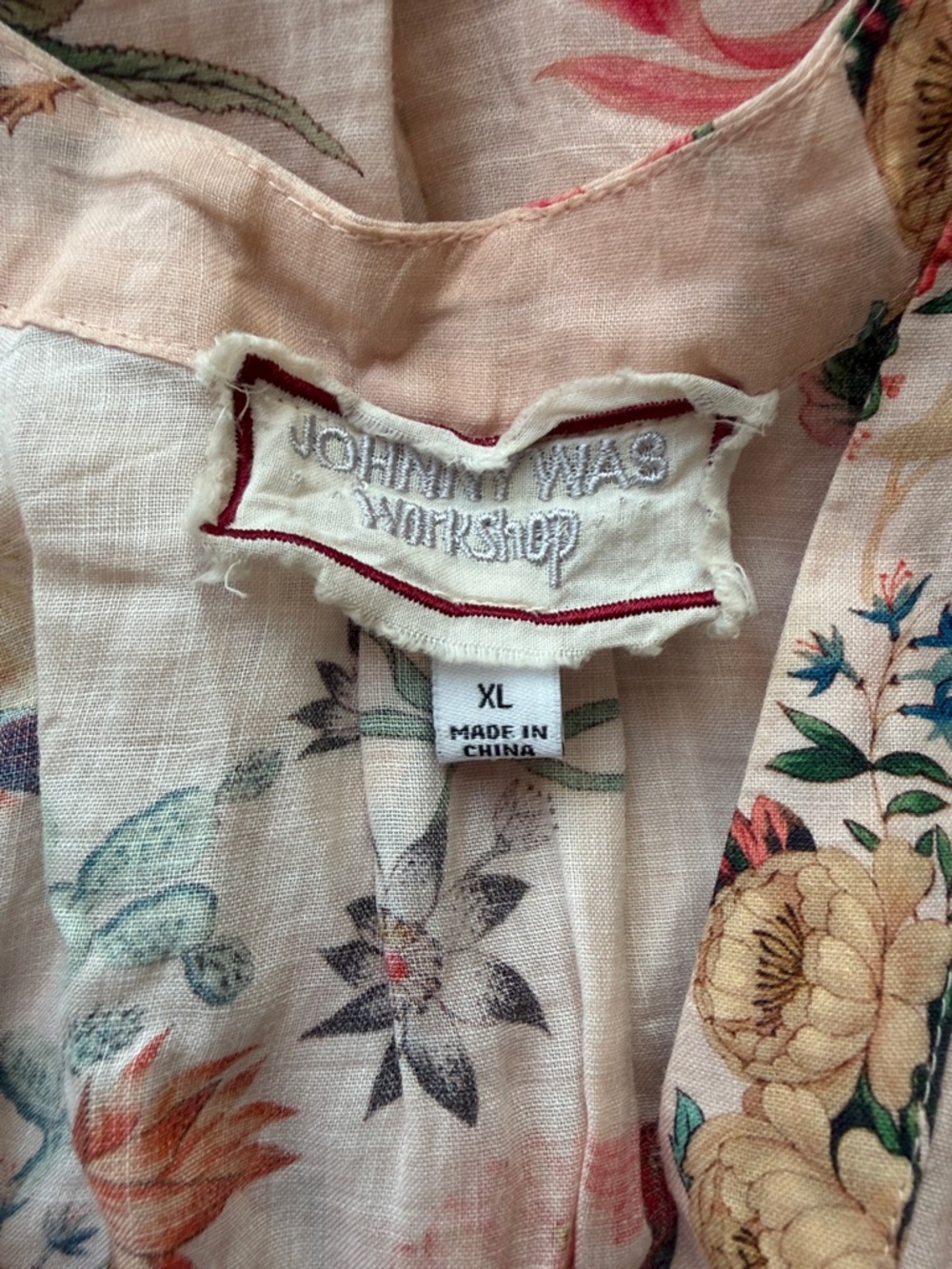 Johnny Was Workshop Floral Peach Midi Dress Embroidered sleeves size XL - Picture 7 of 15